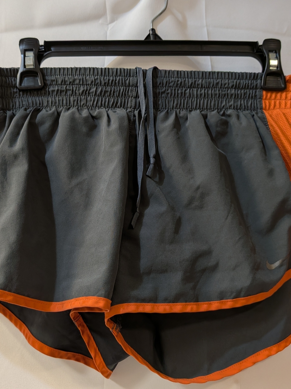 Nike Women's Gray Athletic Shorts with Orange Trim